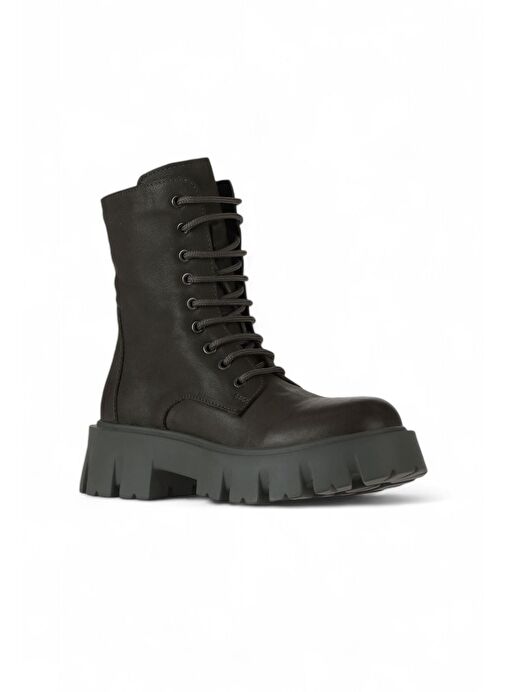 Bueno Shoes Haki Deri Kadın Dolgu Topuklu Bot 01wv4601 - Görsel 3