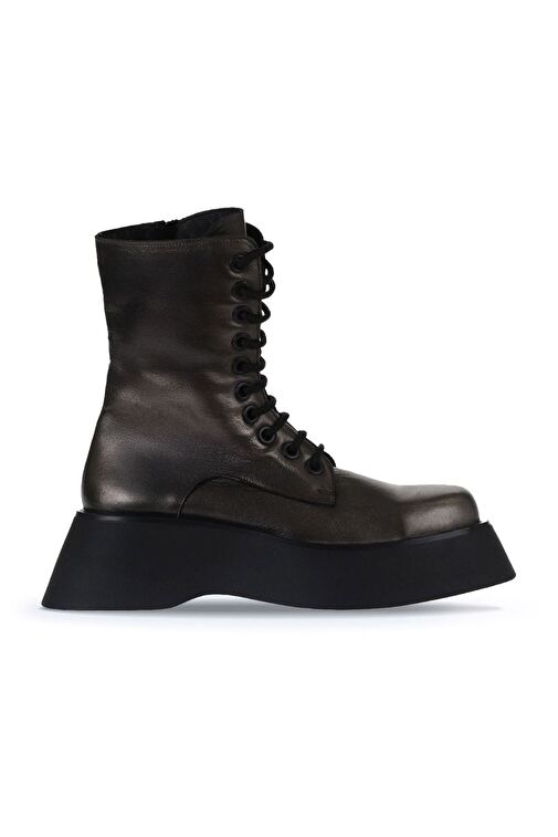 Bueno Shoes Gri Deri Kadın Dolgu Topuklu Bot 01wv5103 - Görsel 2