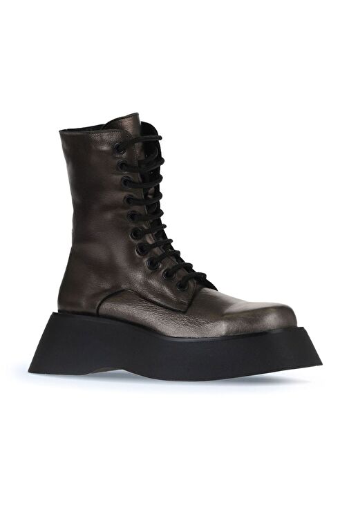 Bueno Shoes Gri Deri Kadın Dolgu Topuklu Bot 01wv5103 - Görsel 3