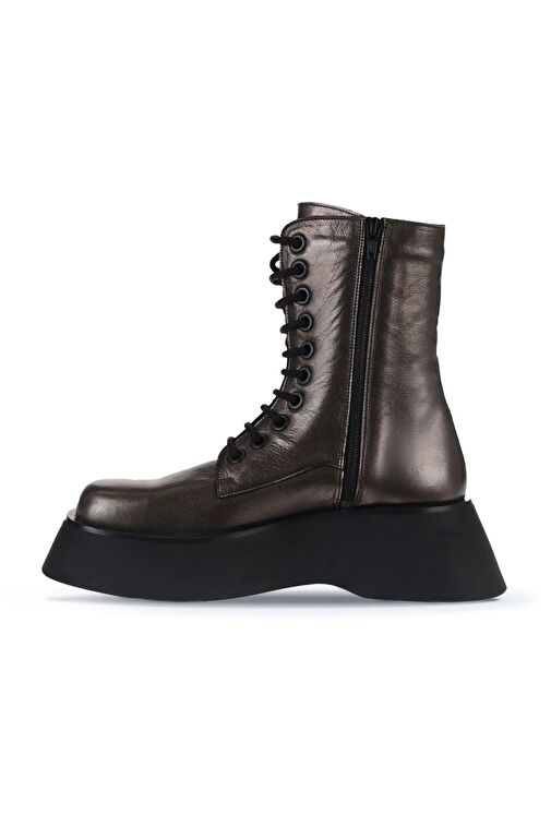 Bueno Shoes Gri Deri Kadın Dolgu Topuklu Bot 01wv5103 - Görsel 4