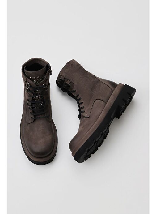 Bueno Shoes Gri Nubuk Kadın Dolgu Topuklu Bot 01wv1000 - Görsel 2