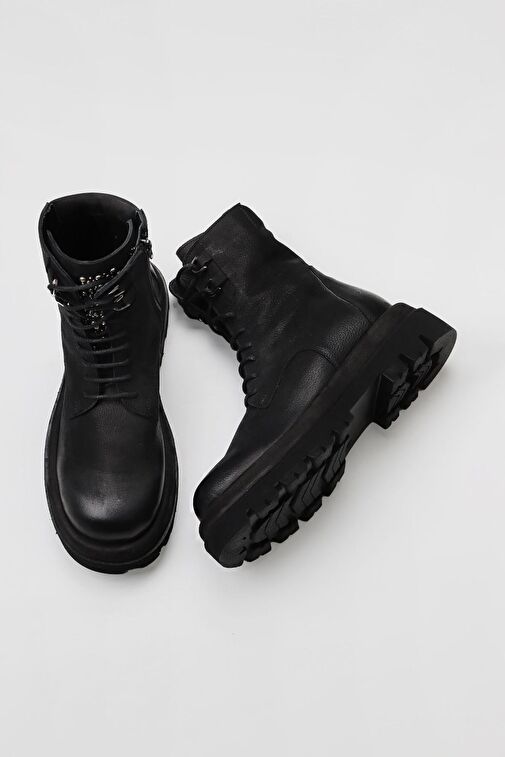 Bueno Shoes Siyah Nubuk Kadın Dolgu Topuklu Bot 01wv1000 - Görsel 4
