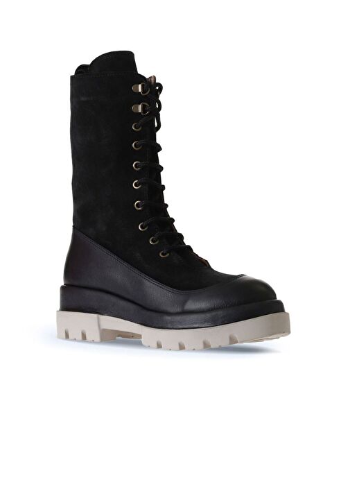 Bueno Shoes Siyah Deri-süet Kadın Dolgu Topuklu Bot 01wv2901 - Görsel 3