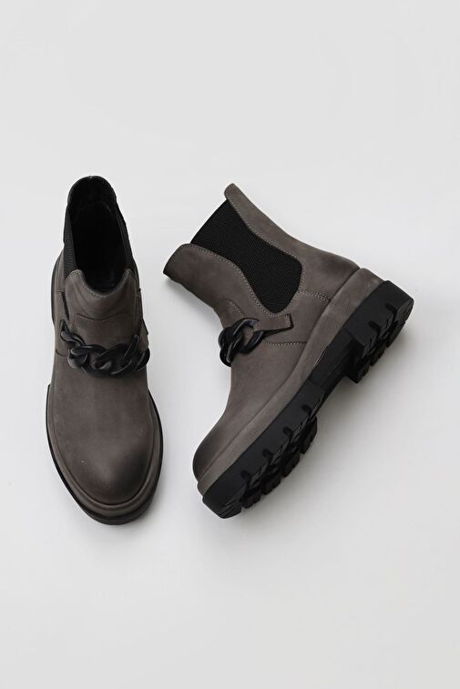 Bueno Shoes Gri Koyu Nubuk Kadın Topuklu Bot 01wv2910 - Görsel 4