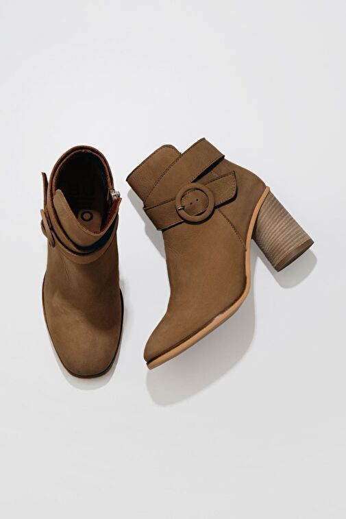 Bueno Shoes Taba Açık Nubuk Kadın Topuklu Bot 01wr5500 - Görsel 2