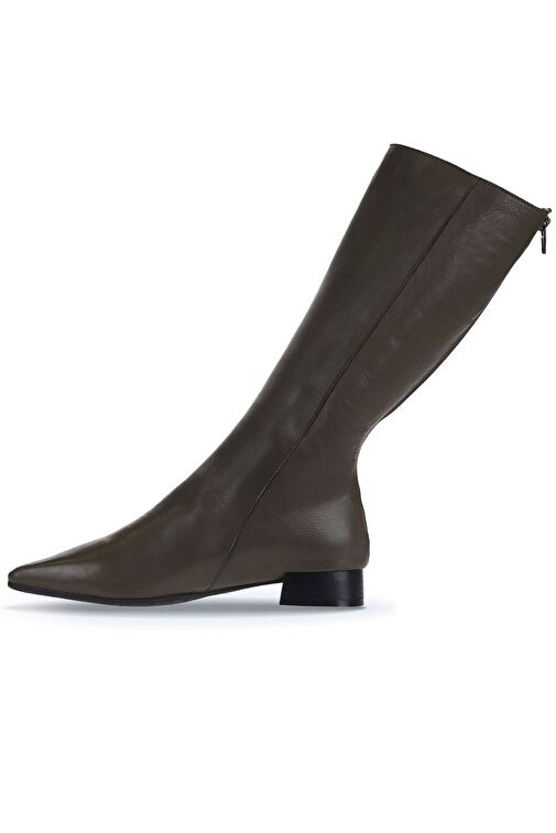 Bueno Shoes Haki Deri Kadın Düz Çizme 01wr3010 - Görsel 3