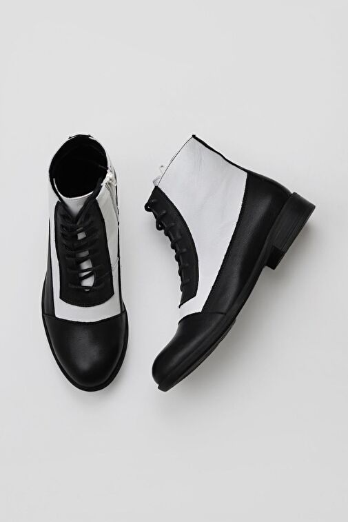 Bueno Shoes Siyah Beyaz Deri Kadın Düz Bot 01wt2601 - Görsel 2