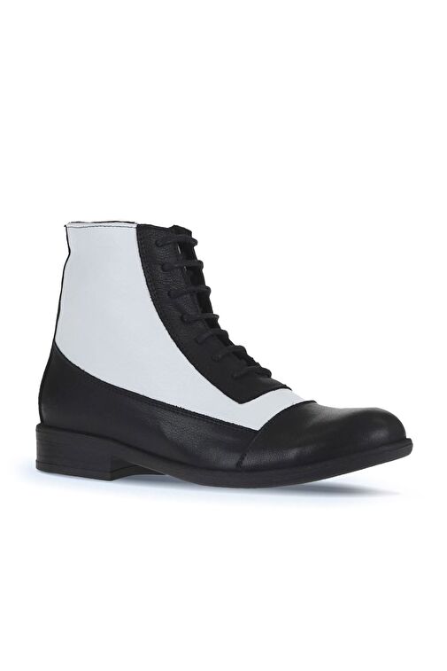 Bueno Shoes Siyah Beyaz Deri Kadın Düz Bot 01wt2601 - Görsel 4