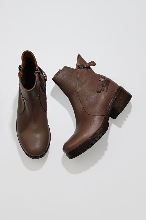Bueno Shoes Vizon Kahverengi Deri Kadın Topuklu Bot 01wv0901 - Görsel 2