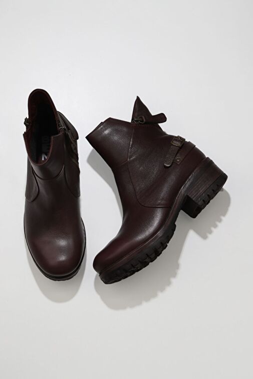 Bueno Shoes Bordo Kahverengi Deri Kadın Topuklu Bot 01wv0901 - Görsel 2