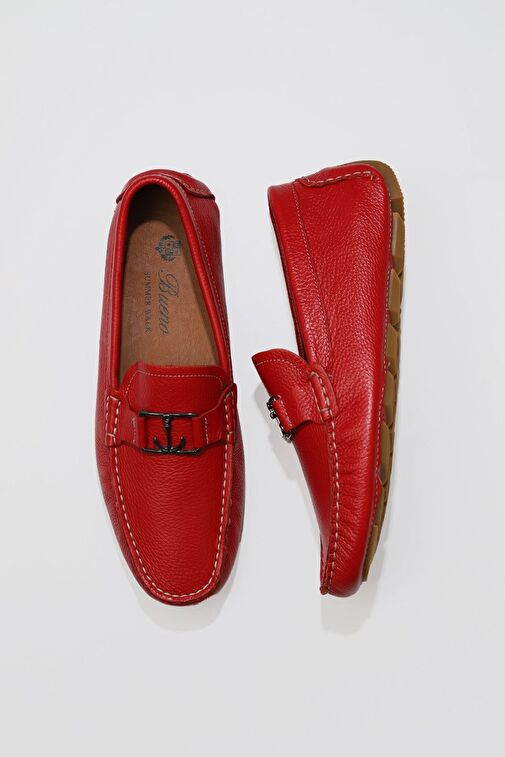 Bueno Shoes Kırmızı Flotter Deri Erkek Loafer 05ms2025 - Görsel 2