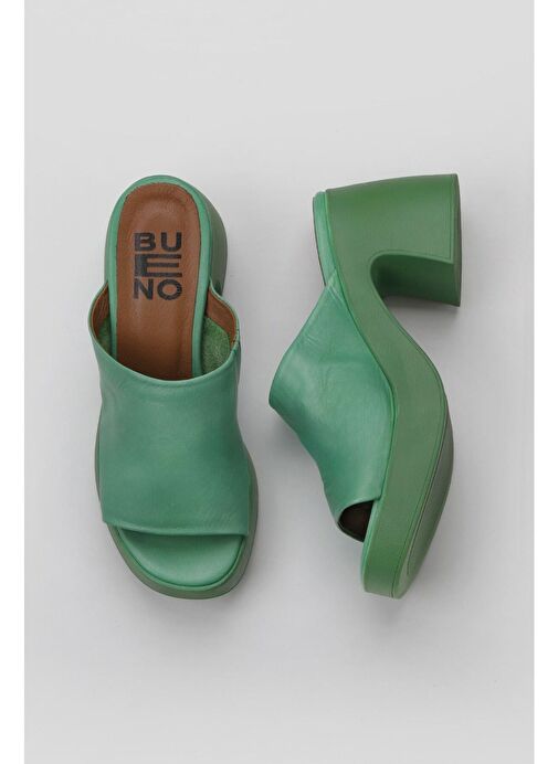 Bueno Shoes Yeşil Koyu Deri Kadın Topuklu Terlik 01wy12200 - Görsel 2