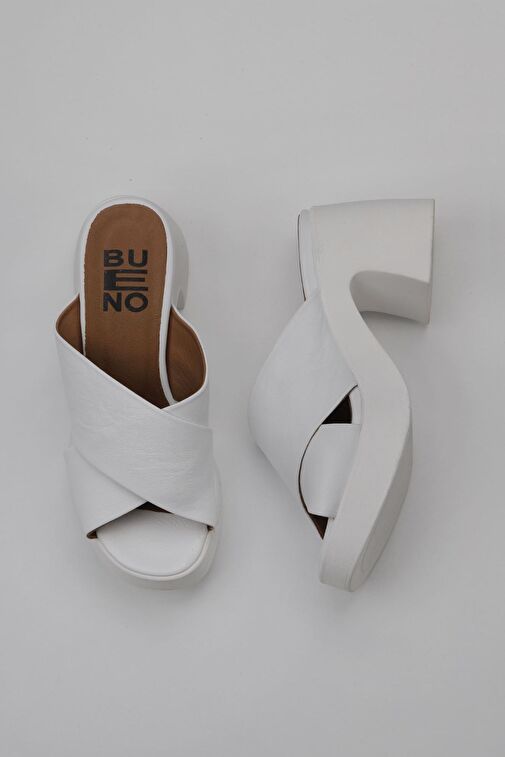 Bueno Shoes Beyaz Deri Kadın Topuklu Terlik 01wy12201 - Görsel 4
