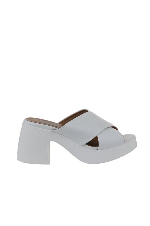 Bueno Shoes Beyaz Deri Kadın Topuklu Terlik 01wy12201 - Görsel 6