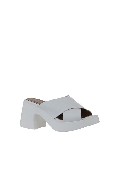Bueno Shoes Beyaz Deri Kadın Topuklu Terlik 01wy12201 - Görsel 3