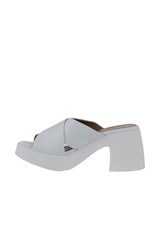 Bueno Shoes Beyaz Deri Kadın Topuklu Terlik 01wy12201 - Görsel 2