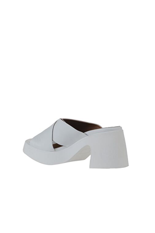 Bueno Shoes Beyaz Deri Kadın Topuklu Terlik 01wy12201 - Görsel 5