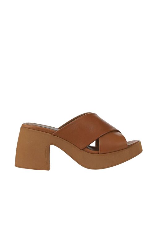 Bueno Shoes Taba Koyu Deri Kadın Topuklu Terlik 01wy12201 - Görsel 6
