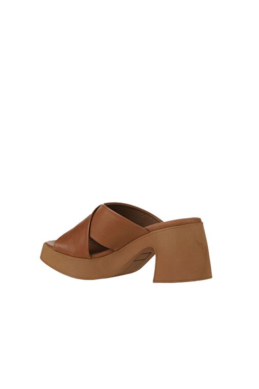 Bueno Shoes Taba Koyu Deri Kadın Topuklu Terlik 01wy12201 - Görsel 4
