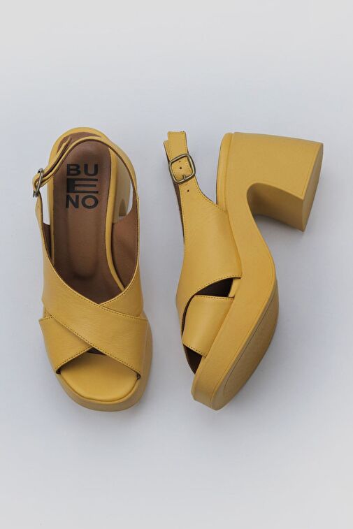 Bueno Shoes Sarı Deri Kadın Dolgu Topuklu Ayakkabı 01wy12202 - Görsel 2