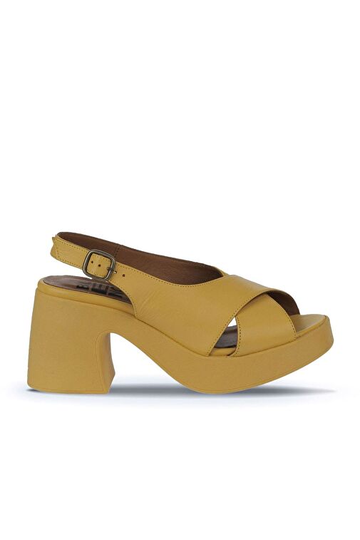 Bueno Shoes Sarı Deri Kadın Dolgu Topuklu Ayakkabı 01wy12202 - Görsel 3