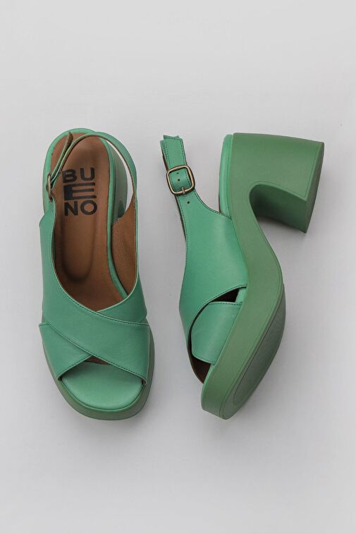 Bueno Shoes Yeşil Koyu Deri Kadın Dolgu Topuklu Ayakkabı 01wy12202 - Görsel 2