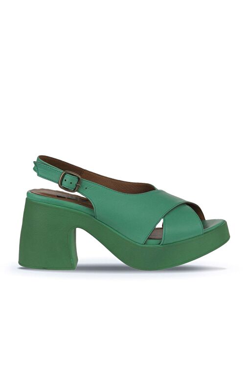 Bueno Shoes Yeşil Koyu Deri Kadın Dolgu Topuklu Ayakkabı 01wy12202 - Görsel 3