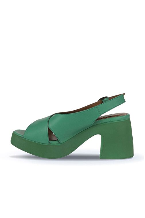 Bueno Shoes Yeşil Koyu Deri Kadın Dolgu Topuklu Ayakkabı 01wy12202 - Görsel 5