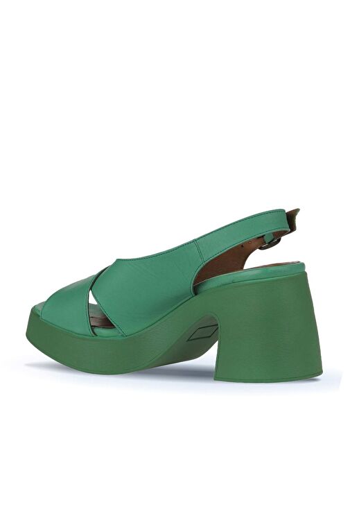 Bueno Shoes Yeşil Koyu Deri Kadın Dolgu Topuklu Ayakkabı 01wy12202 - Görsel 6
