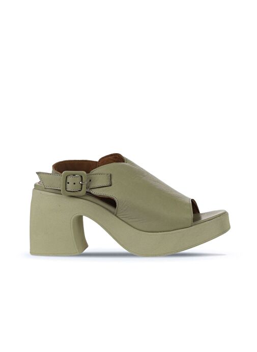 Bueno Shoes Haki Deri Kadın Topuklu Sandalet 01wy12208 - Görsel 3