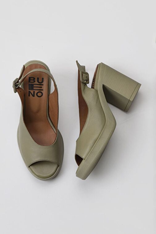 Bueno Shoes Haki Deri Kadın Topuklu Sandalet 01wy12300 - Görsel 3