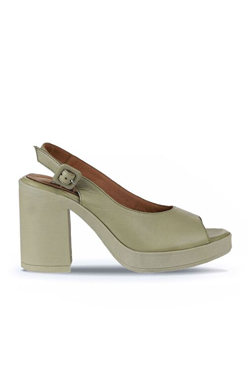 Bueno Shoes Haki Deri Kadın Topuklu Sandalet 01wy12300 - Görsel 2