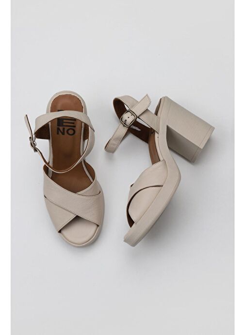 Bueno Shoes Krem Deri Kadın Topuklu Sandalet 01wy12301 - Görsel 3
