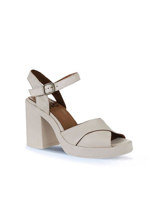 Bueno Shoes Krem Deri Kadın Topuklu Sandalet 01wy12301 - Görsel 4