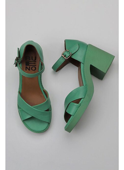 Bueno Shoes Yeşil Koyu Deri Kadın Topuklu Sandalet 01wy12501 - Görsel 2