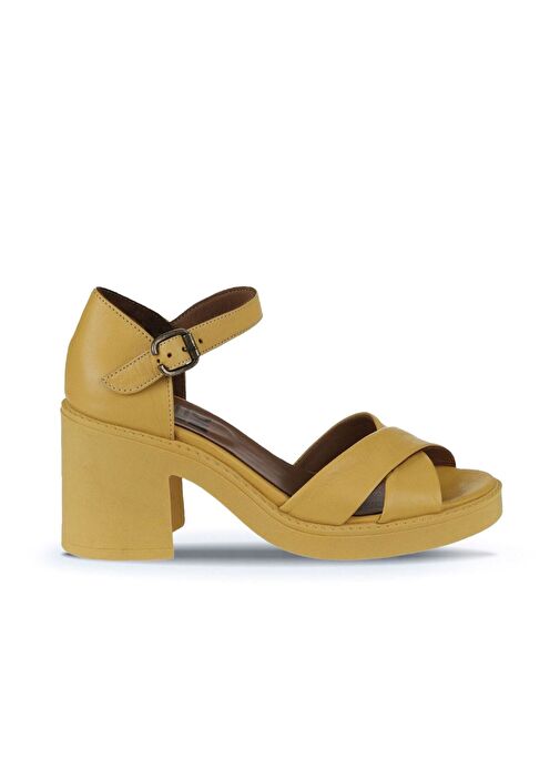 Bueno Shoes Sarı Deri Kadın Topuklu Sandalet 01wy12501 - Görsel 3