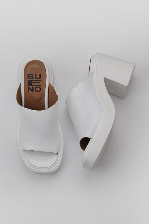 Bueno Shoes Beyaz Deri Kadın Topuklu Terlik 01wy12702 - Görsel 2