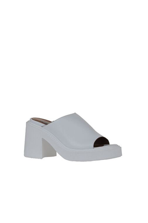 Bueno Shoes Beyaz Deri Kadın Topuklu Terlik 01wy12702 - Görsel 4