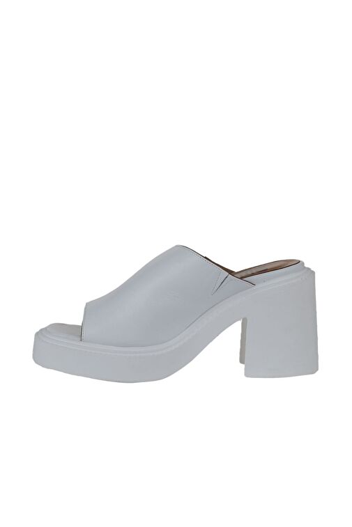 Bueno Shoes Beyaz Deri Kadın Topuklu Terlik 01wy12702 - Görsel 5