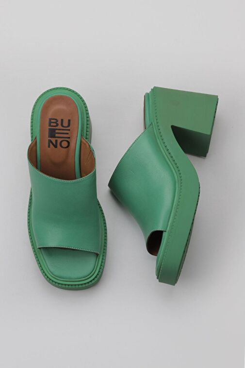Bueno Shoes Yeşil Koyu Deri Kadın Topuklu Terlik 01wy12702 - Görsel 2