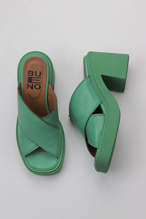 Bueno Shoes Yeşil Koyu Deri Kadın Topuklu Terlik 01wy12703 - Görsel 2