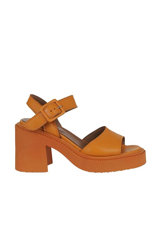 Bueno Shoes Turuncu Deri Kadın Dolgu Topuklu Sandalet 01wy12705 - Görsel 3
