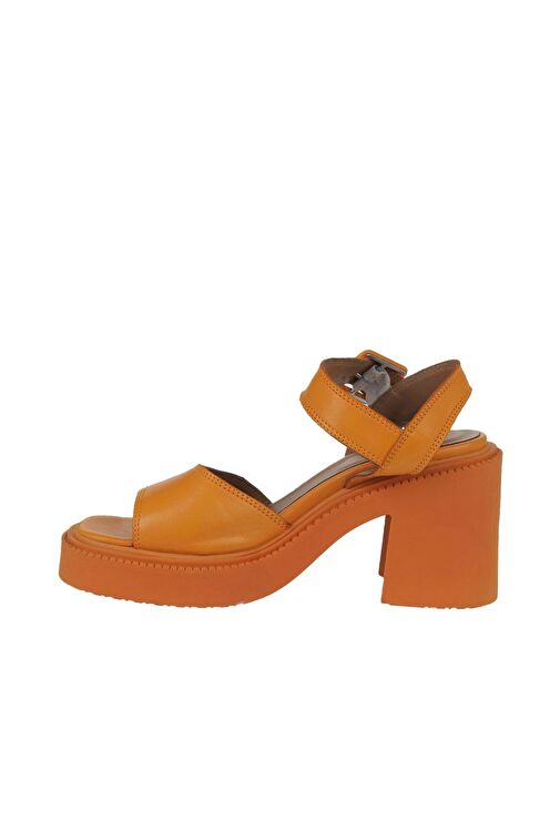 Bueno Shoes Turuncu Deri Kadın Dolgu Topuklu Sandalet 01wy12705 - Görsel 5