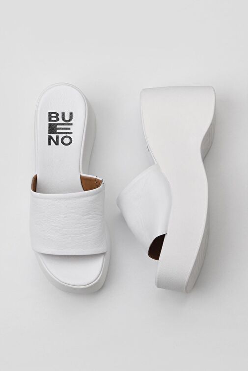 Bueno Shoes Beyaz Deri Kadın Dolgu Topuklu Terlik 01wy9000 - Görsel 2