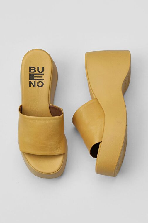 Bueno Shoes Sarı Deri Kadın Dolgu Topuklu Terlik 01wy9000 - Görsel 2