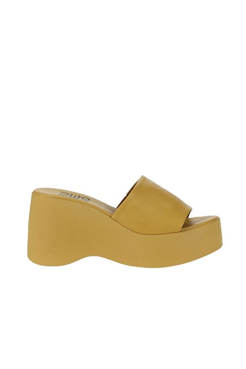 Bueno Shoes Sarı Deri Kadın Dolgu Topuklu Terlik 01wy9000 - Görsel 3