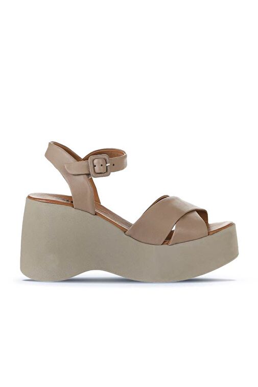 Bueno Shoes Gri Deri Kadın Dolgu Topuklu Sandalet 01wy9001 - Görsel 3