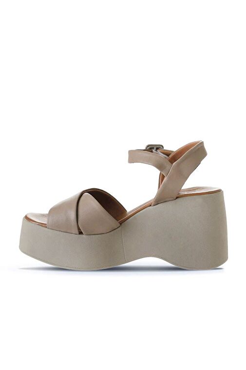 Bueno Shoes Gri Deri Kadın Dolgu Topuklu Sandalet 01wy9001 - Görsel 5