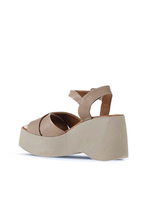 Bueno Shoes Gri Deri Kadın Dolgu Topuklu Sandalet 01wy9001 - Görsel 6