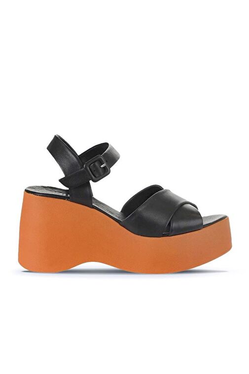 Bueno Shoes Siyah Deri Kadın Dolgu Topuklu Sandalet 01wy9001 - Görsel 3